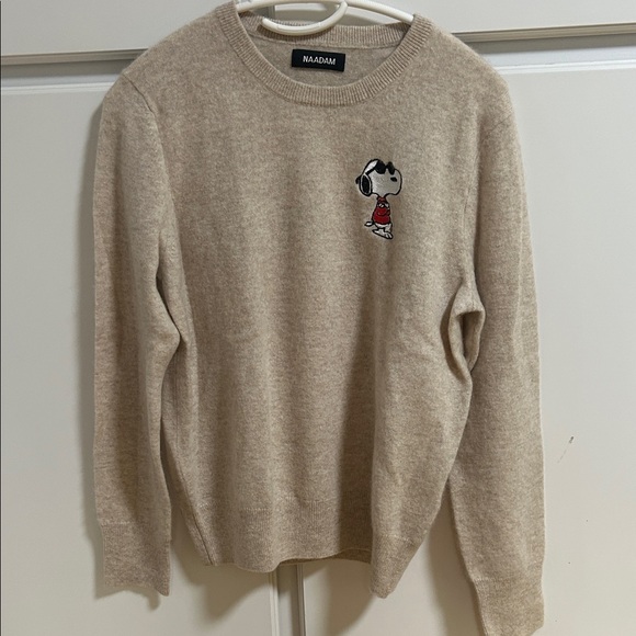 NAADAM Sweaters - NAADAM Beige Cashmere Crewneck Sweater with Snoopy Design